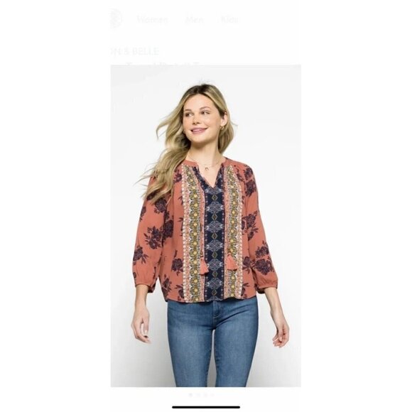 Mason & belle Caseey BOHEMIAN Tassel peasant Top BLOUSE size 1X - Picture 4 of 11